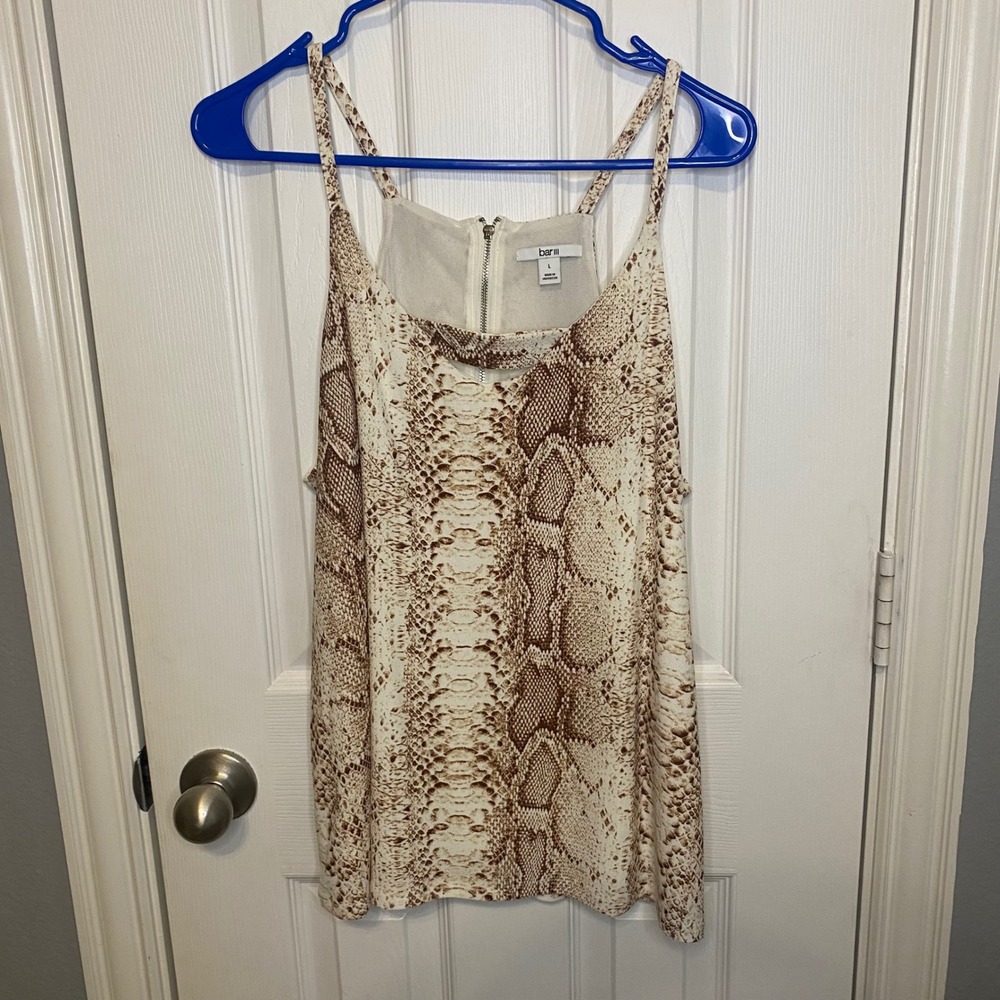 Bar III Essentials Snake Python Print Cutout Cami Top Brown Cream Large NWT